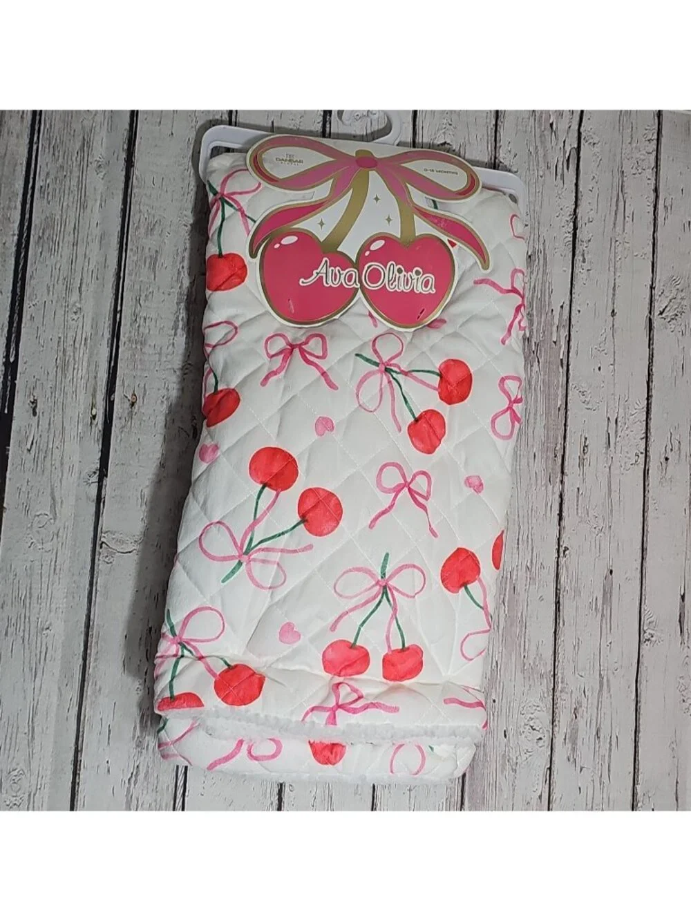 Pink Ribbon Red Cherries White Baby blanket 30 x 40